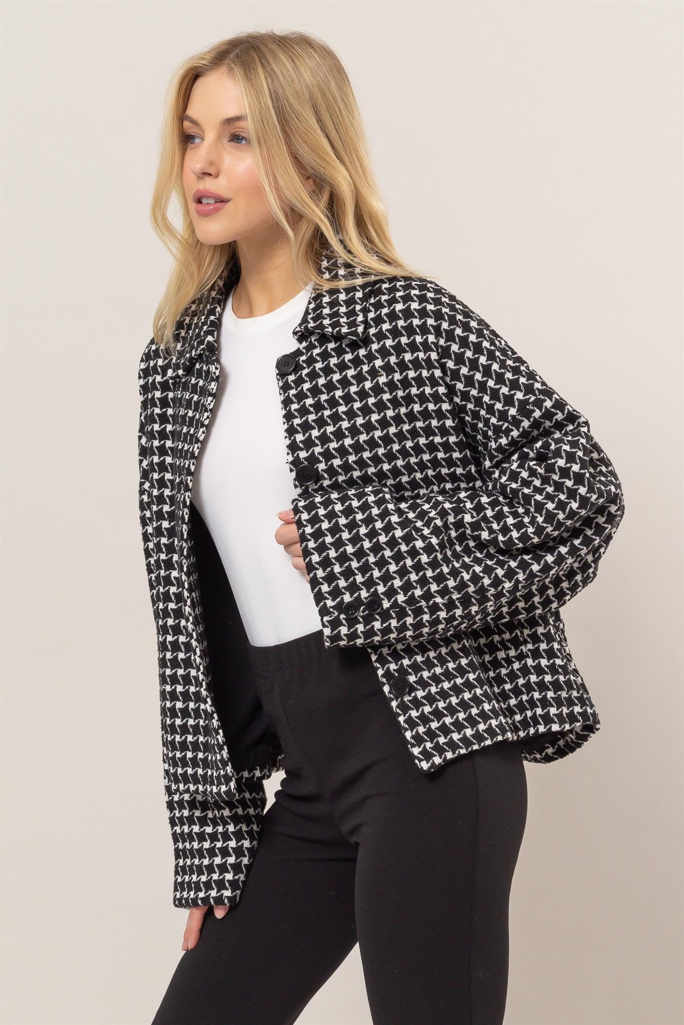 HYFVE Tweed Plaid Button Up Collared Neck Jacket Coco’s Tee Boutique