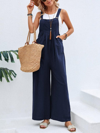 Full Size Square Neck Wide Strap Overalls.