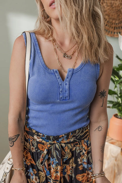 Mineral Wash Ribbed Notch Neck Tank