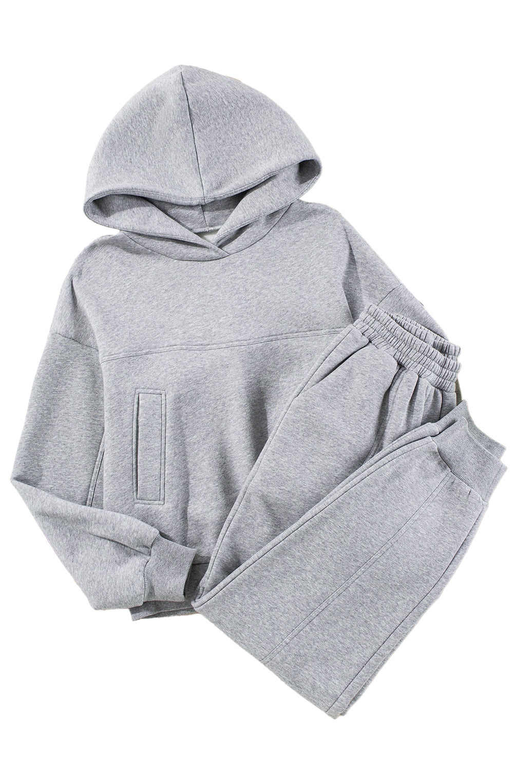 Stylish gray hoodie and joggers set with exposed seams