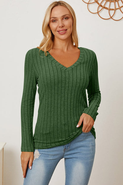 Versatile ribbed v-neck long sleeve tee for every occasion