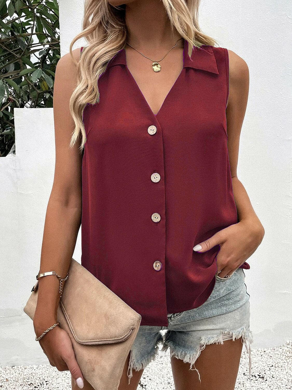 Full Size Johnny Collar Button Up Tank.