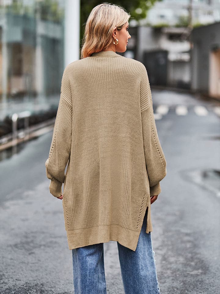 Long Sleeve Waffle-Knit Cardigan.