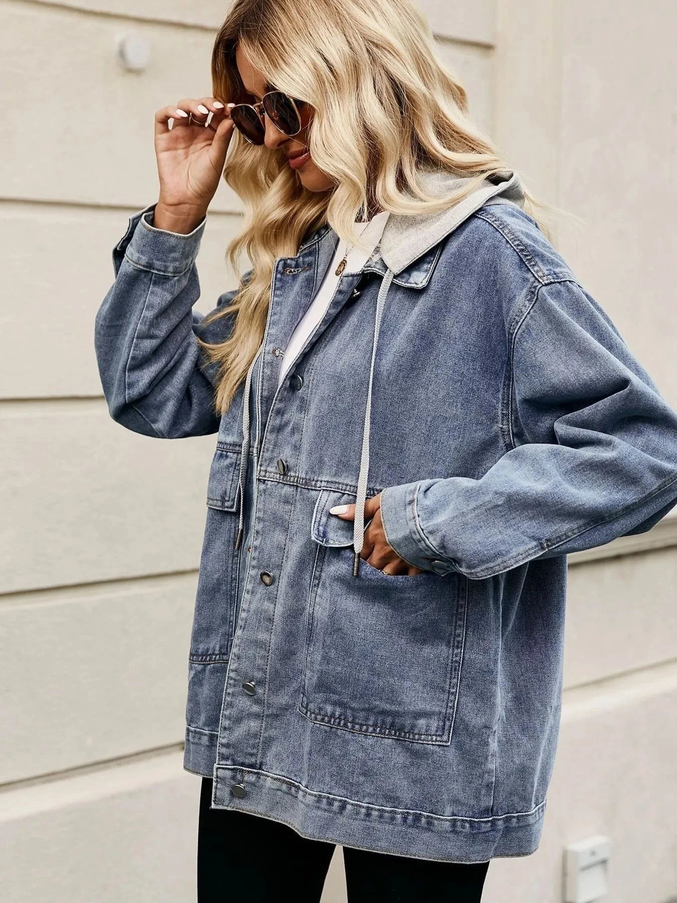 Oversized Button Up Denim Jacket with Hood Coco’s Tee Boutique