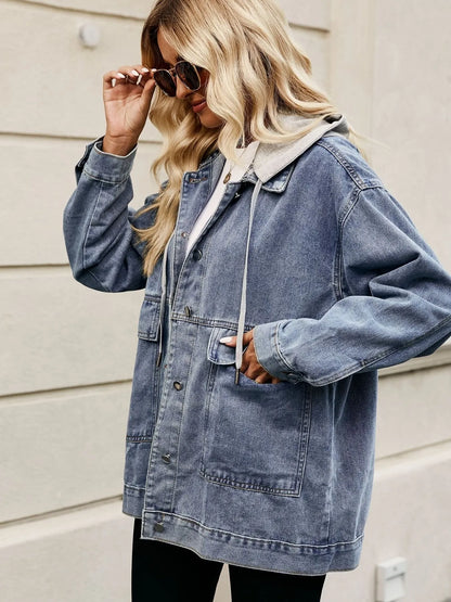 Oversized Button Up Denim Jacket with Hood