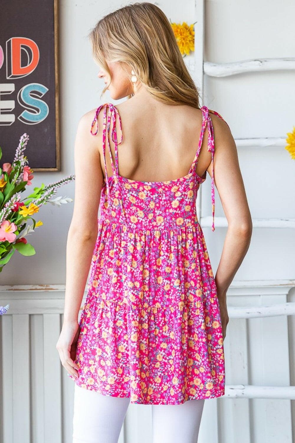 Heimish Full size Floral Tie Shoulder Tiered Cami.