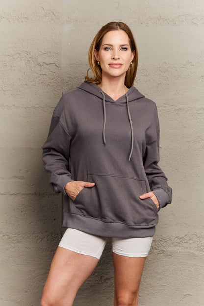 Chic long sleeve dropped shoulder hoodie with pockets