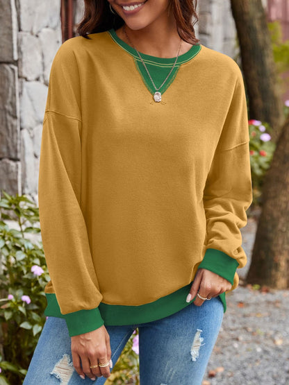 Contrast Round Neck Long Sleeve Sweatshirt.