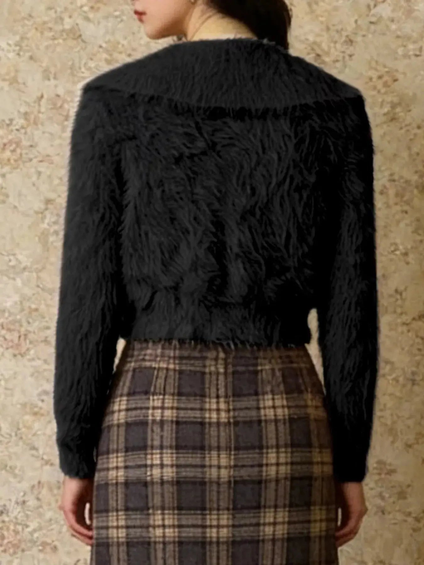 Fluffy Knit Zip-Up Outerwear Simply Love