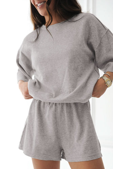 Gray Loose-Fit Two-Piece Tee and Shorts Set