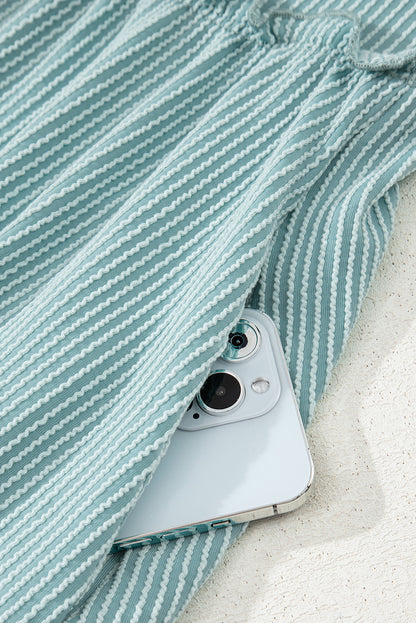 Canton Corded Knit Textured Patched Pocket Frilled Mini Dress