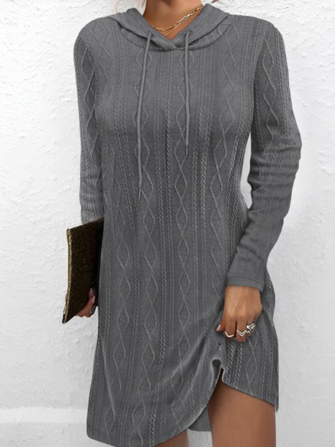 Drawstring Hooded Sweater Dress.