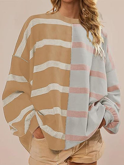 Striped Round Neck Long Sleeve Sweater.