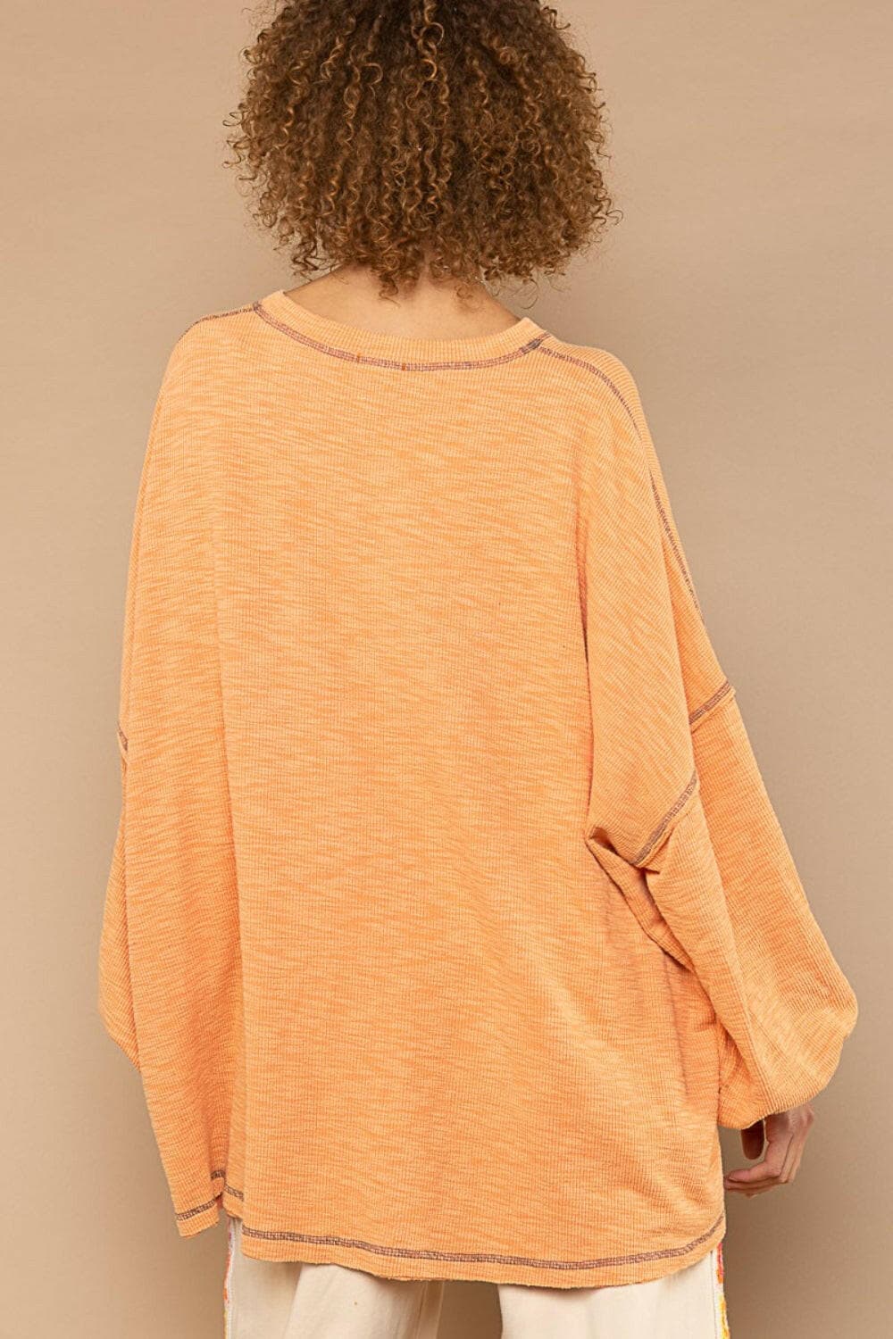 POL Exposed Seam Round Neck Long Sleeve Top.