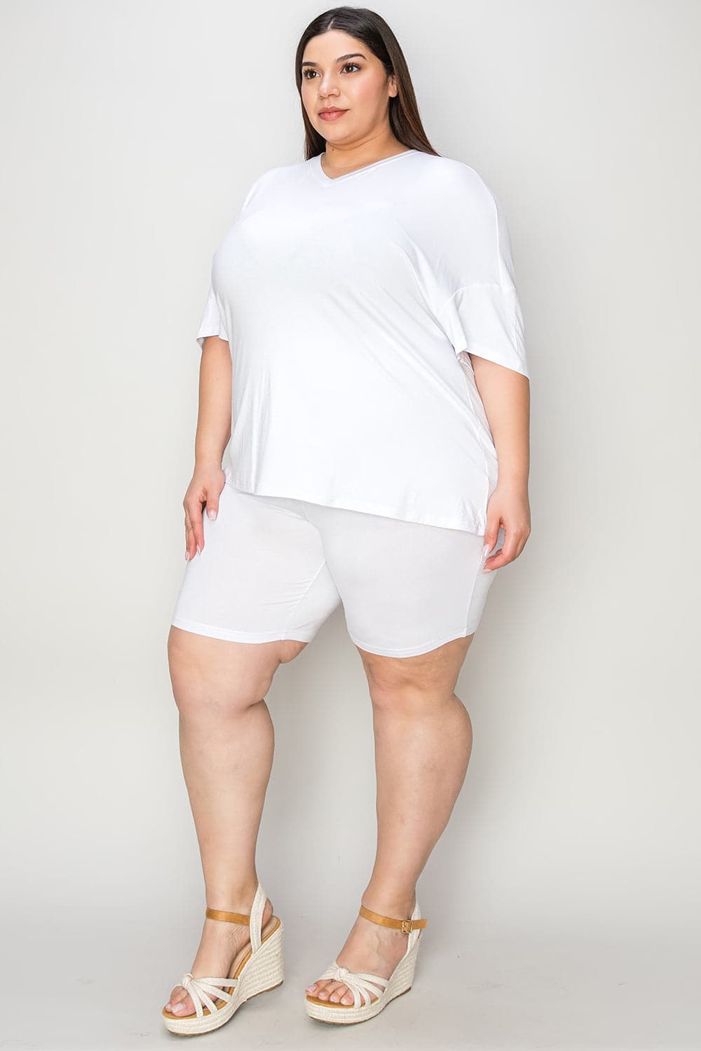 Basic Bae Bamboo Full Size  V-Neck Drop Shoulder T-Shirt and Shorts Set.