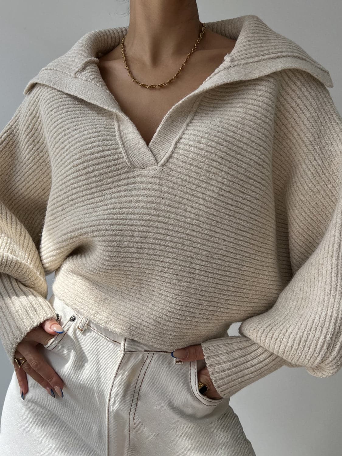 Johnny Collar Long Sleeve Sweater.