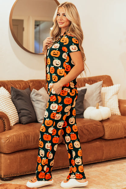 Festive orange Halloween short sleeve pajama set