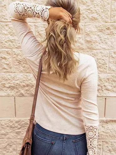 Lace detail button-up tee