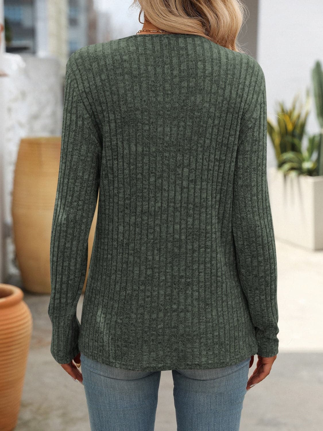 Square Neck Long Sleeve T-Shirt.