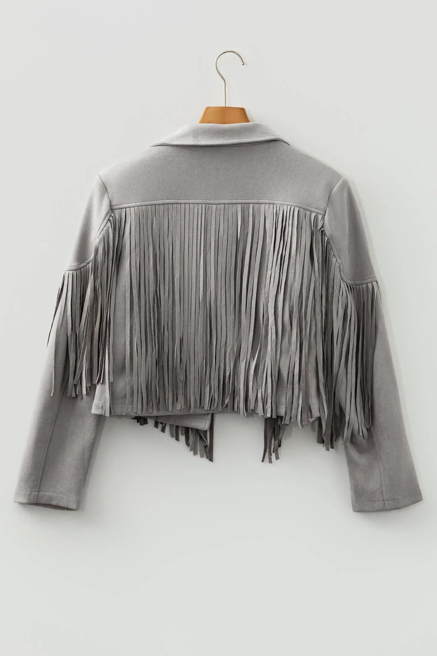 Gray Cropped Fringe Faux Suede Jacket For Women Lightweight Casual Dear-Lover Dropshipping