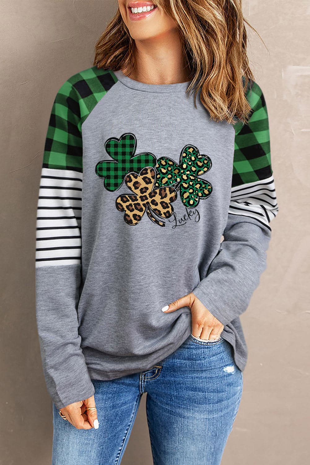 Lucky Clover Raglan Sleeve Sweatshirt.