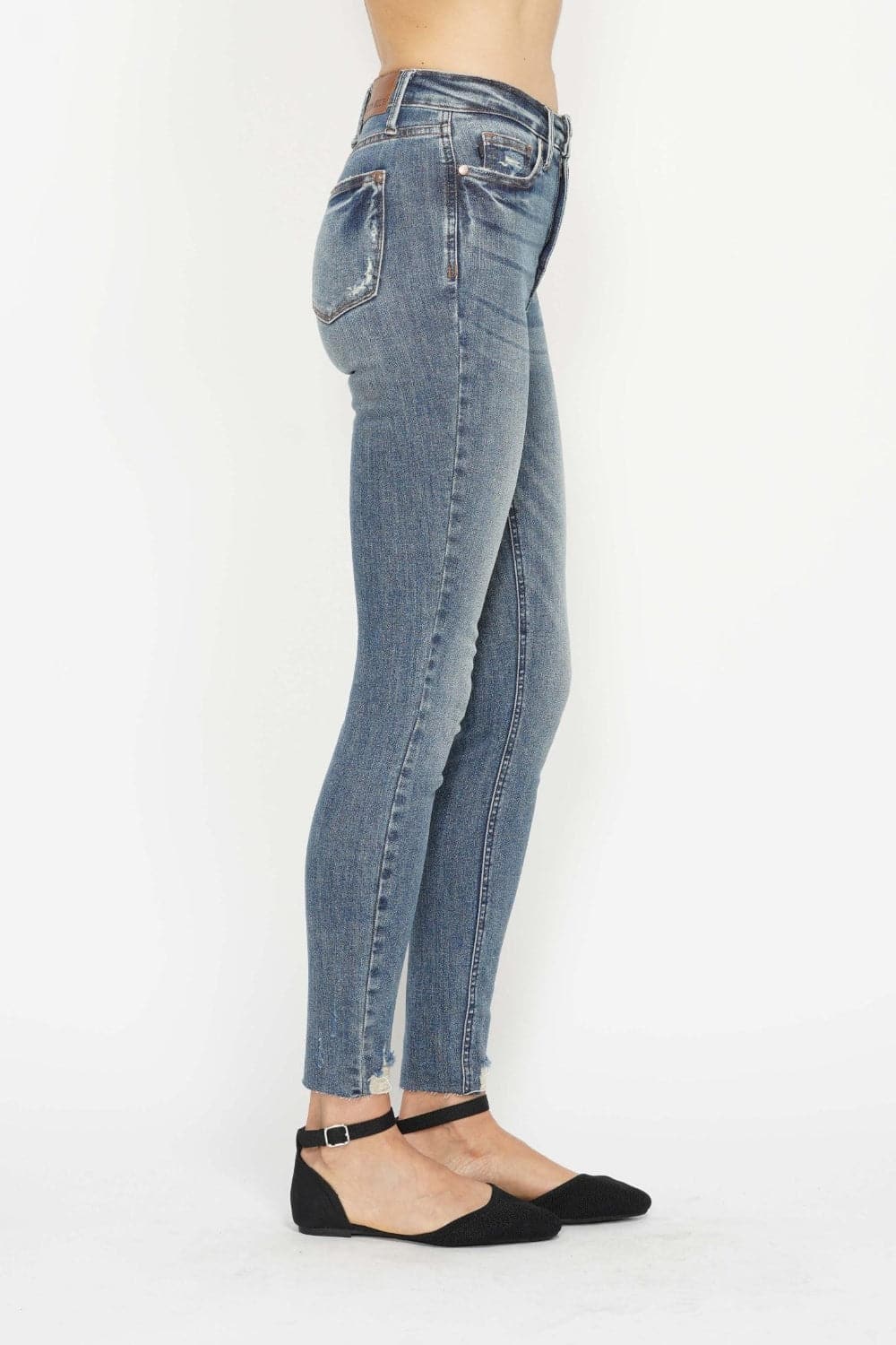 Judy Blue Full Size Tummy Control Vintage Wash Hem Destroy Skinny Jeans.