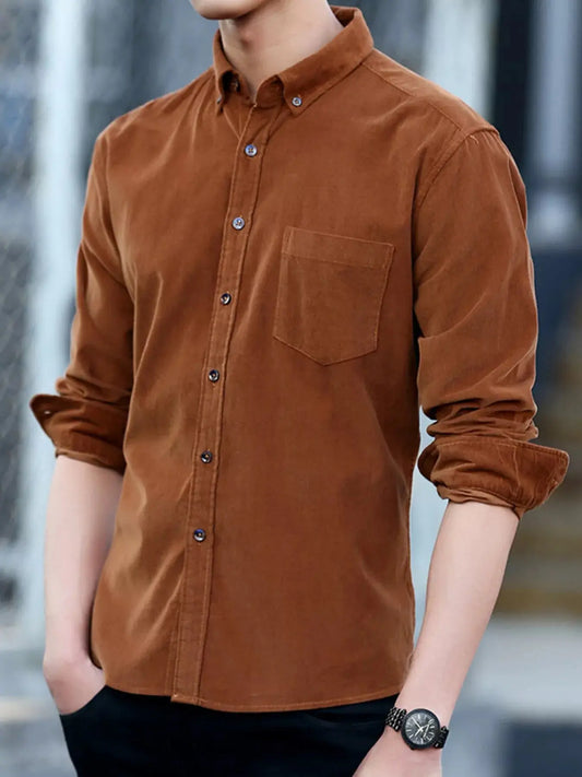 Men's Full Size Casual Corduroy Long Sleeve Shirt Plus Size Simply Love