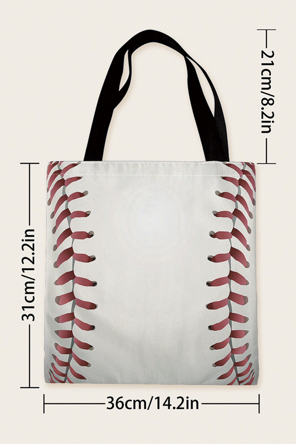 Sporty canvas tote bag with baseball print