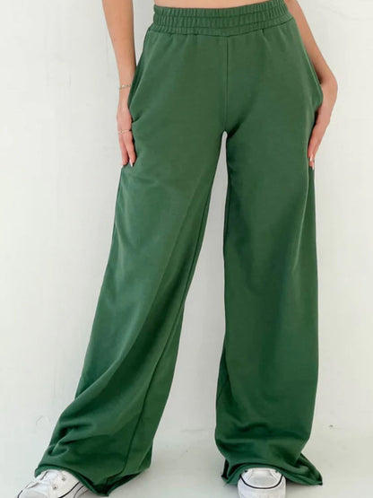 Wide Leg Pants with Elastic Waist and Pockets