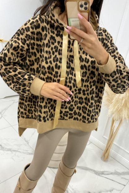 Leopard Dropped Shoulder Hoodie.