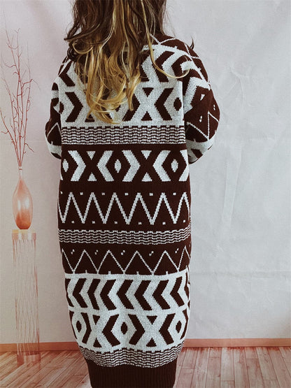 Geometric Button Front Longline Cardigan.