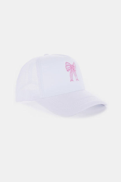 Zenana Ribbon Bow Embroidery Trucker Hat.