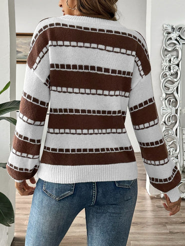 Chic striped long sleeve sweater with round neck