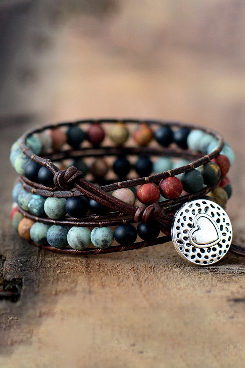 Handmade Triple Layer Beaded Agate Bracelet.