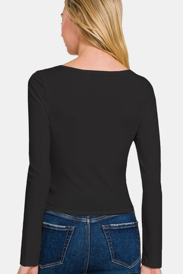 Sleek square neck fitted long sleeve tee