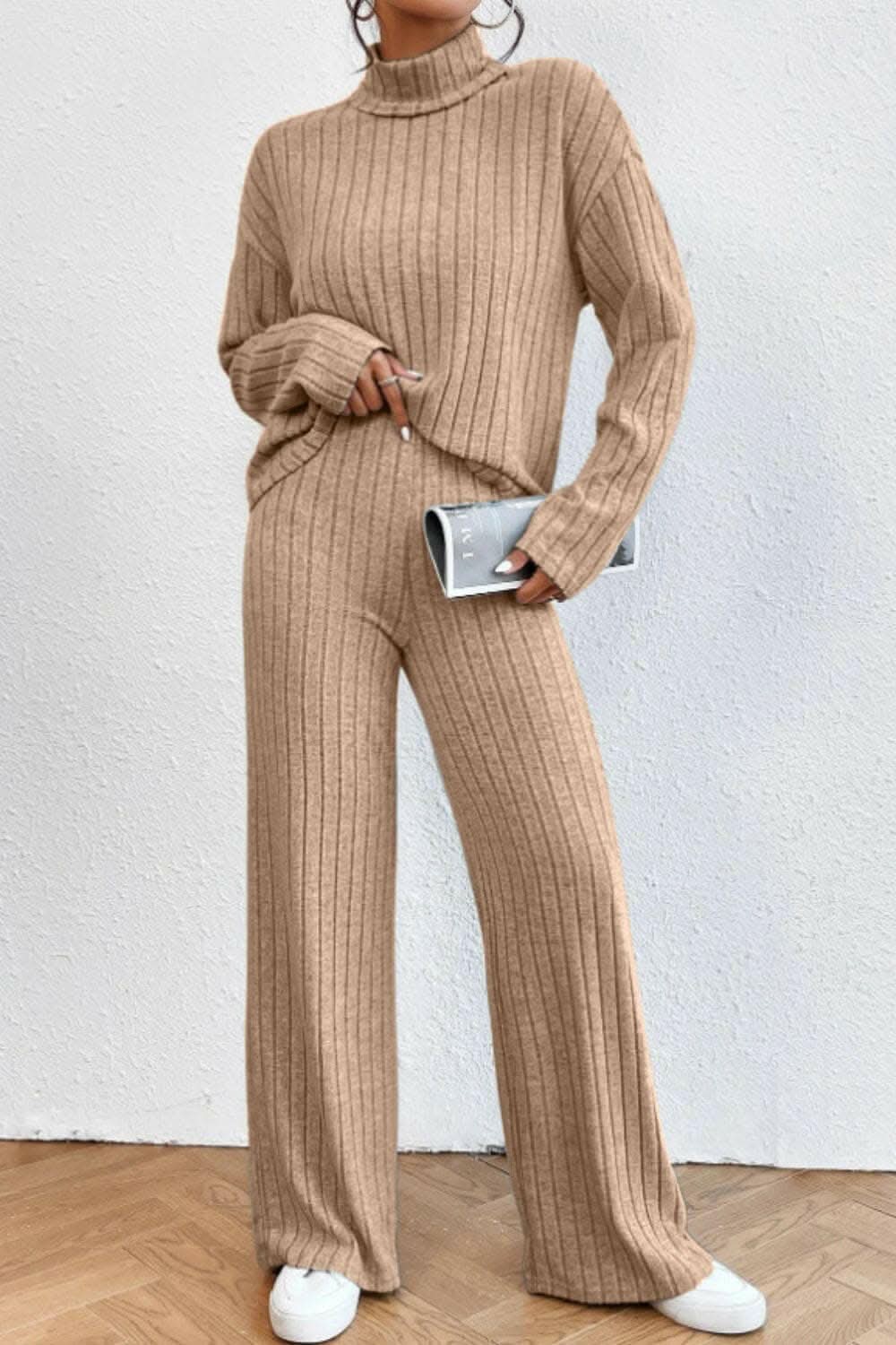 Chic mock neck top & pants set - Love Salve 