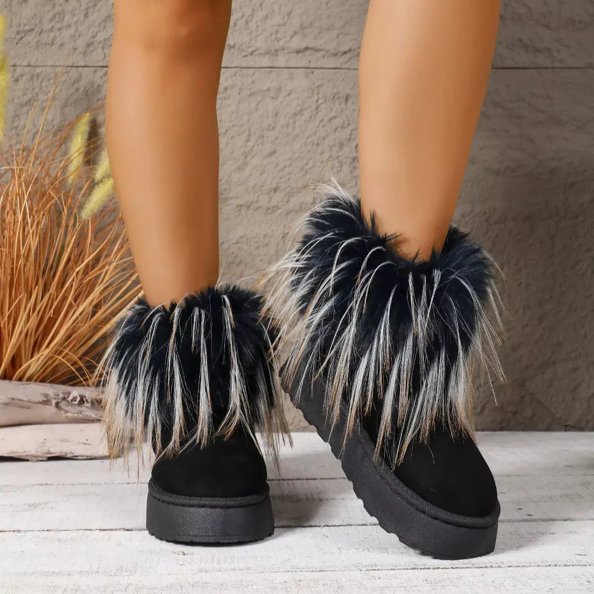 Fuzzy Trim Platform Ankle Boots Simply Love