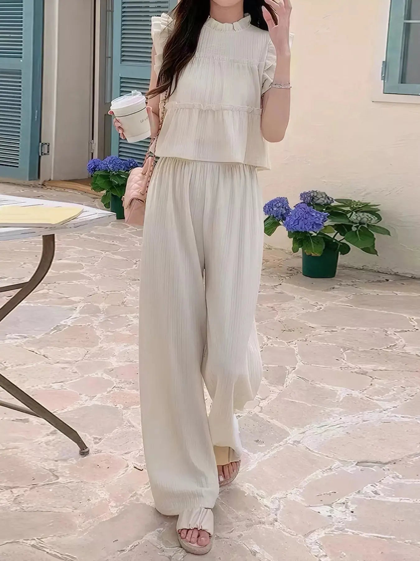Ruffled Sleeveless Top and Wide Leg Pants Set Simply Love