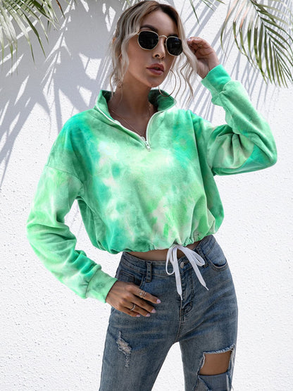 Tie-Dye Quarter Zip Dropped Shoulder Sweatshirt.