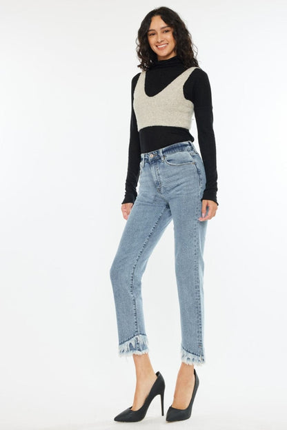 Kancan edgy raw hem high rise straight leg jeans