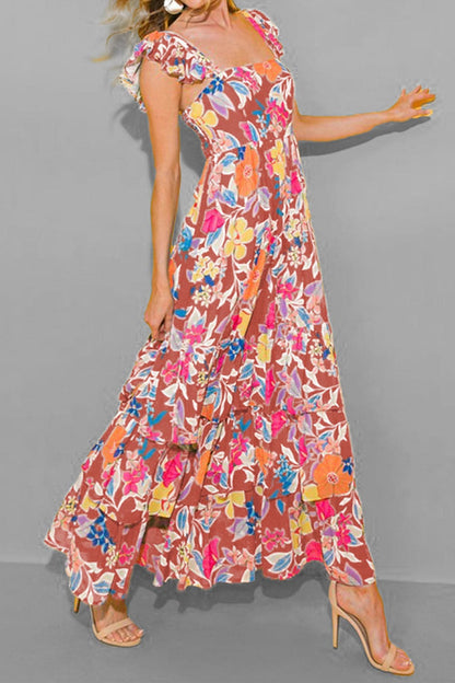 Tiered Ruffled Printed Sleeveless Dress.