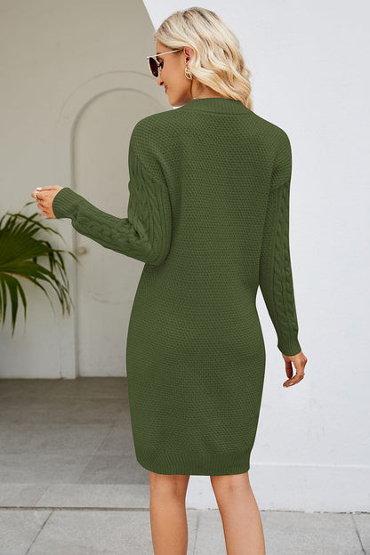 Cable-Knit Long Sleeve Sweater Dress.