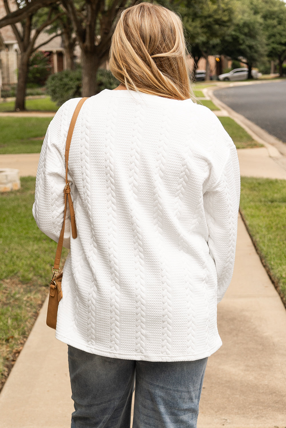 Chic white cable knit plus size sweatshirt for effortless style