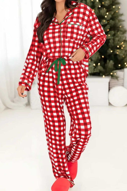 Plaid lounge set with drawstring