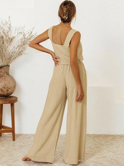 Square Neck Sleeveless Top and Pants Set.