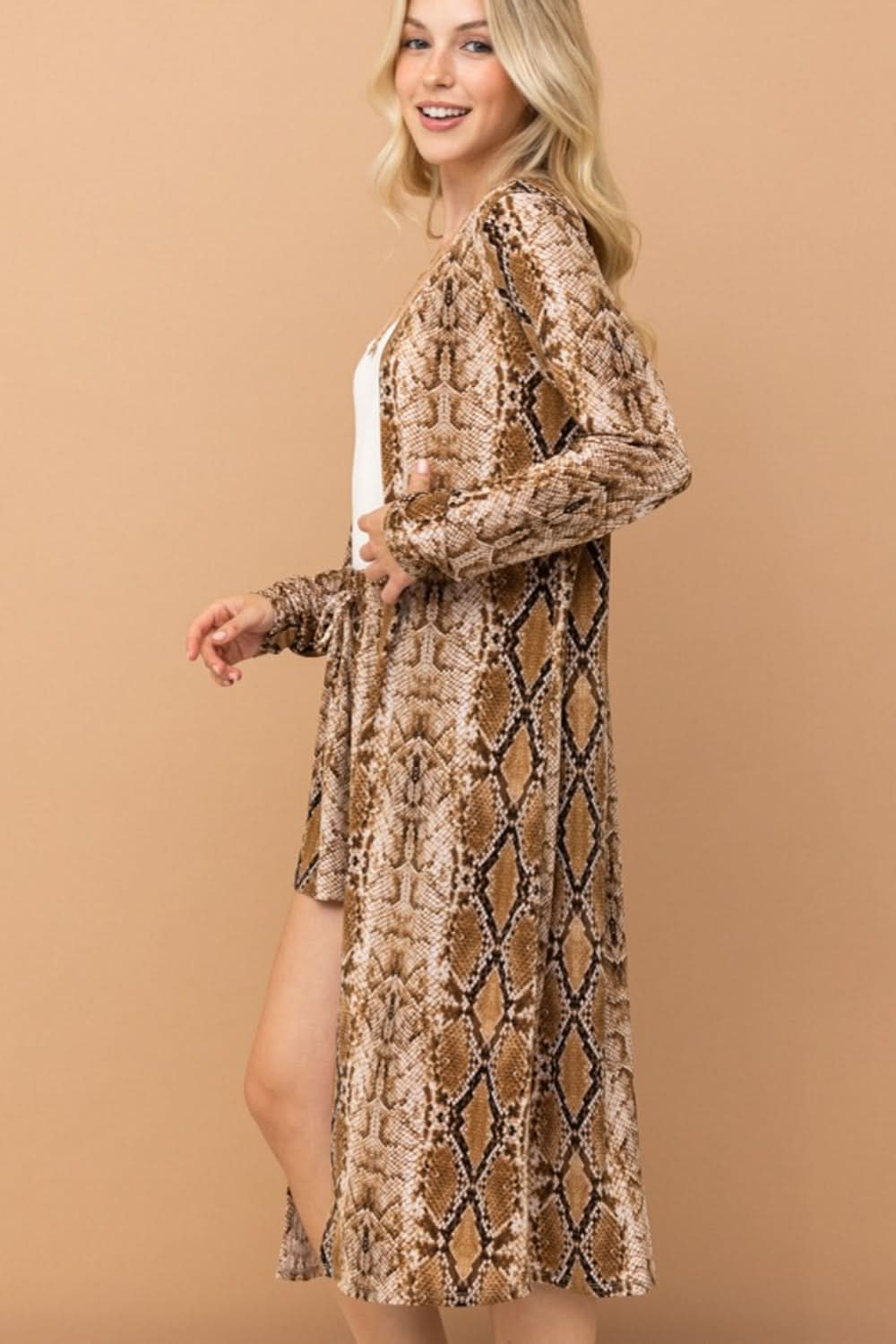 Exotic allure snake print longline cardigan