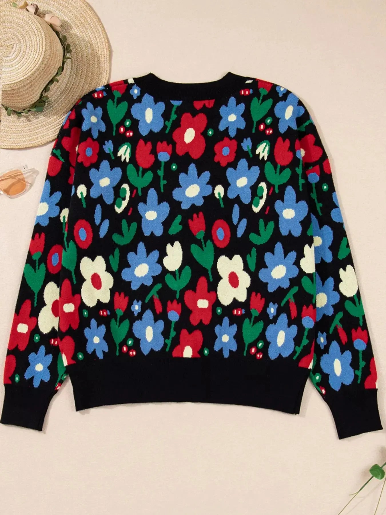 Floral Print V Neck Buttoned Cardigan Simply Love