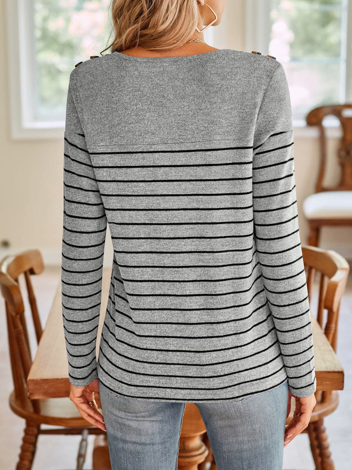 Striped Round Neck Long Sleeve T-Shirt.