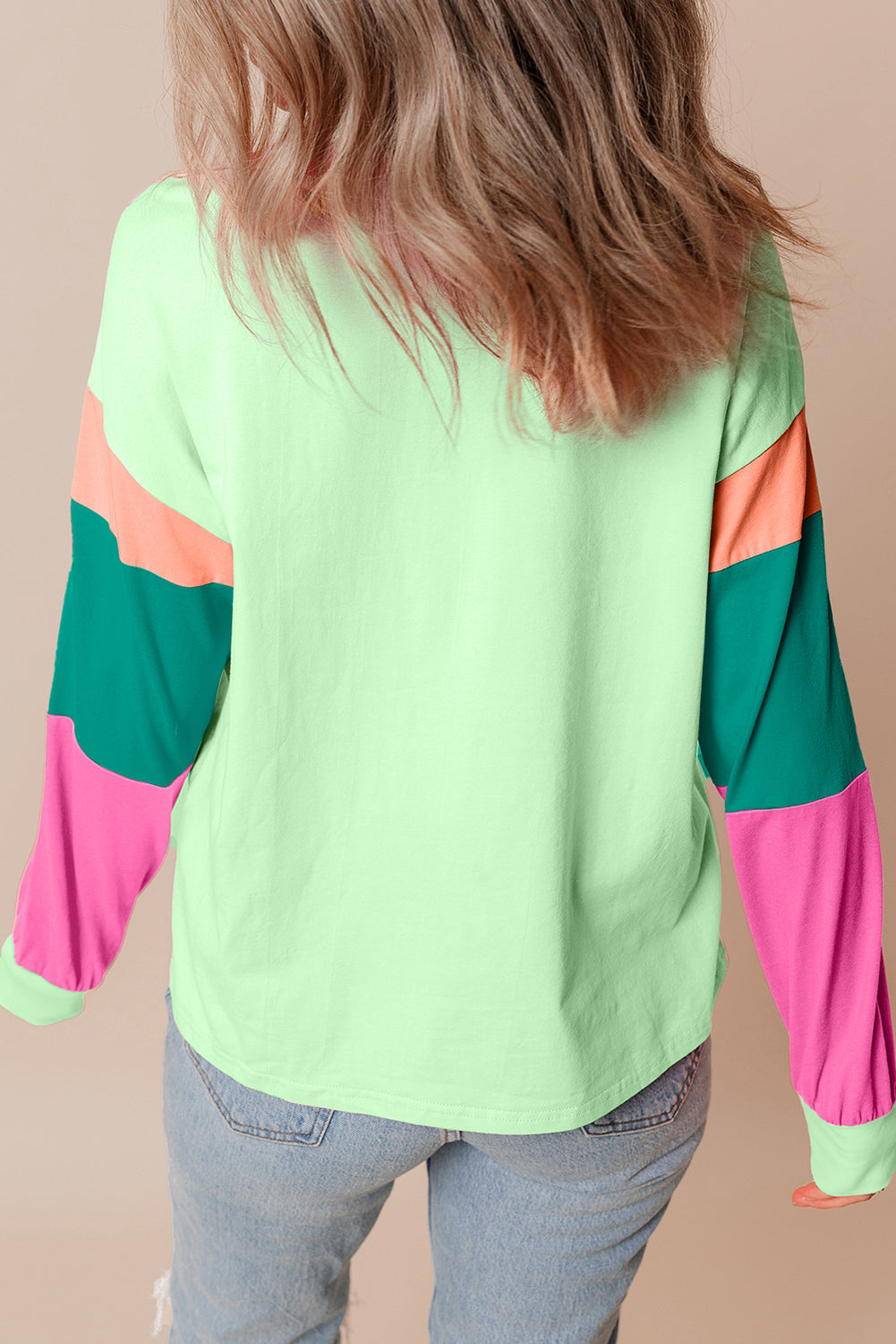 Green colorblock oversized long sleeve top