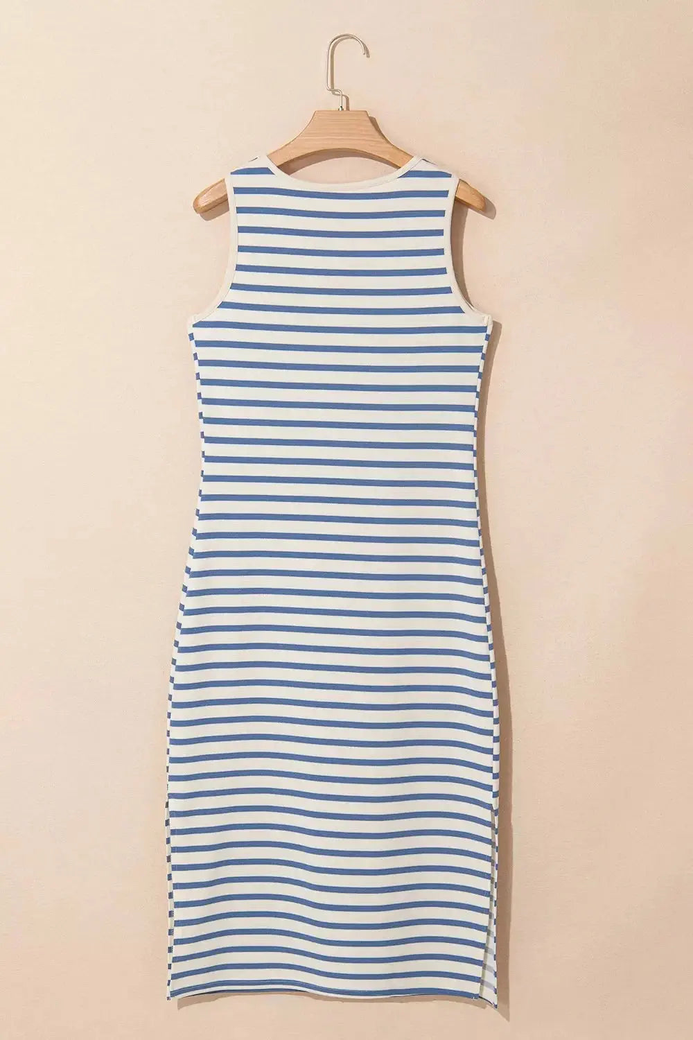 Stripe Tie V Neck Sleeveless Side Slit Midi Dress Simply Love